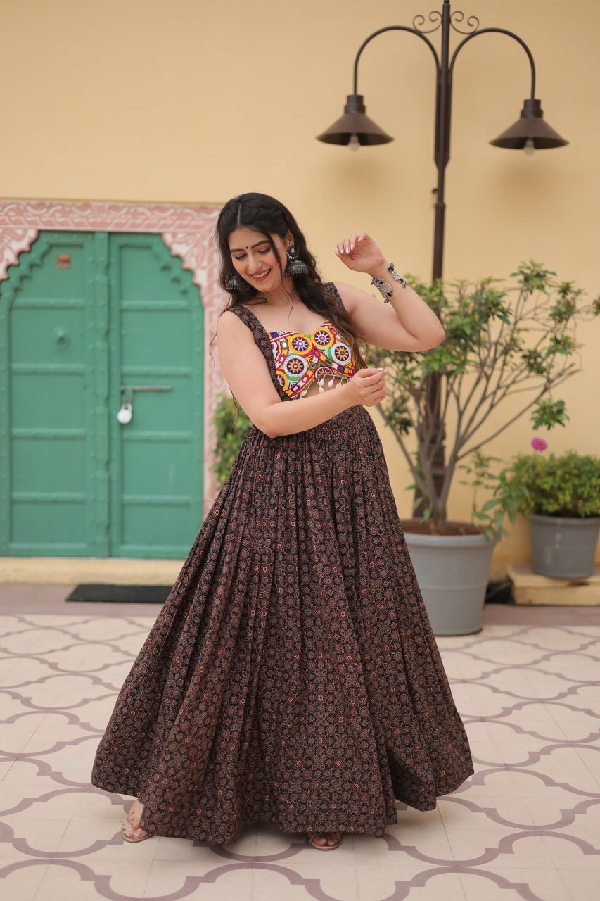 Designer 2024 Kutchi Gamthi lace and Kodi work Navratri Gown