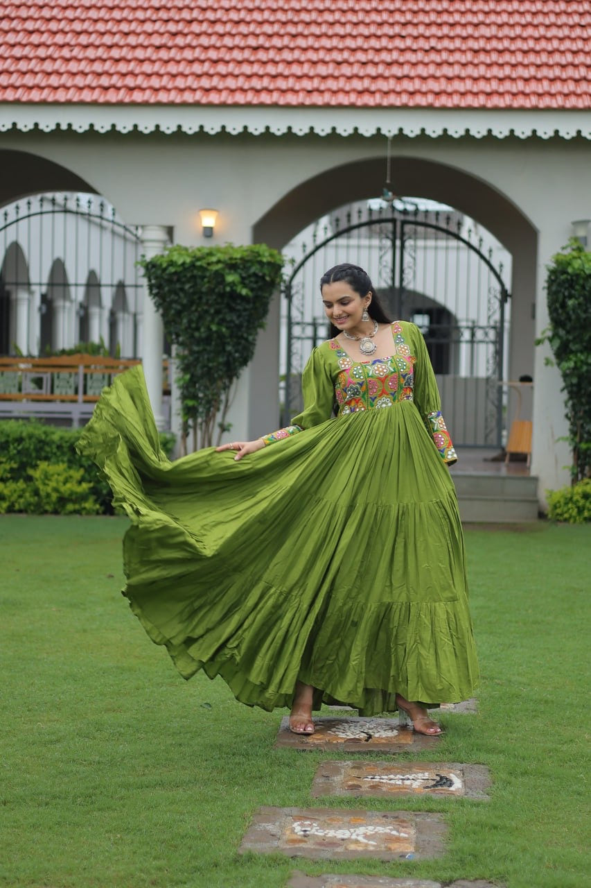 NAVRATRI DESIGNER PARROT GOWN COLLECTIONS FOR 2025 CELEBRATING GUJJUS GARBA