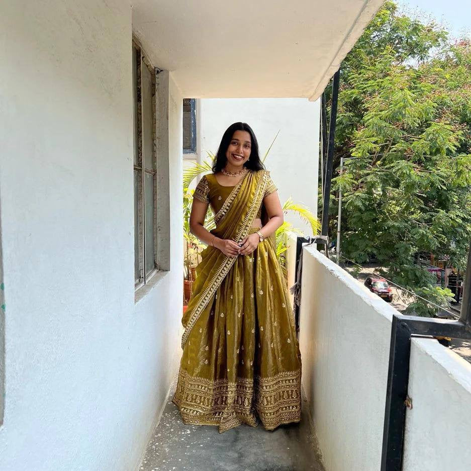 Shivtraa Designs Pvt Ltd has launched a new Tissue Silk Half Saree lehenga Choli in South Indian style