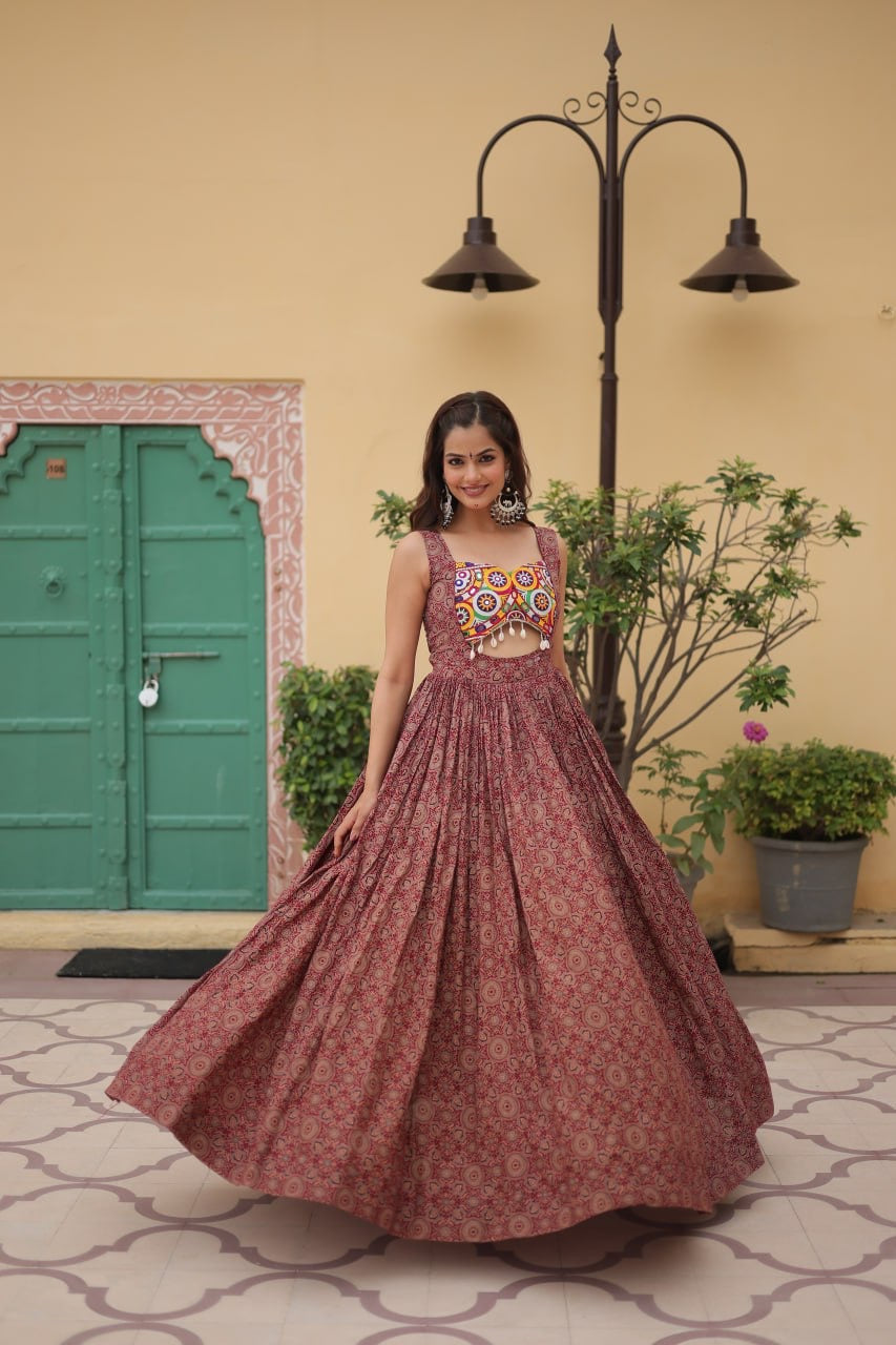 Designer 2024 Kutchi Gamthi lace and Kodi work Navratri Gown