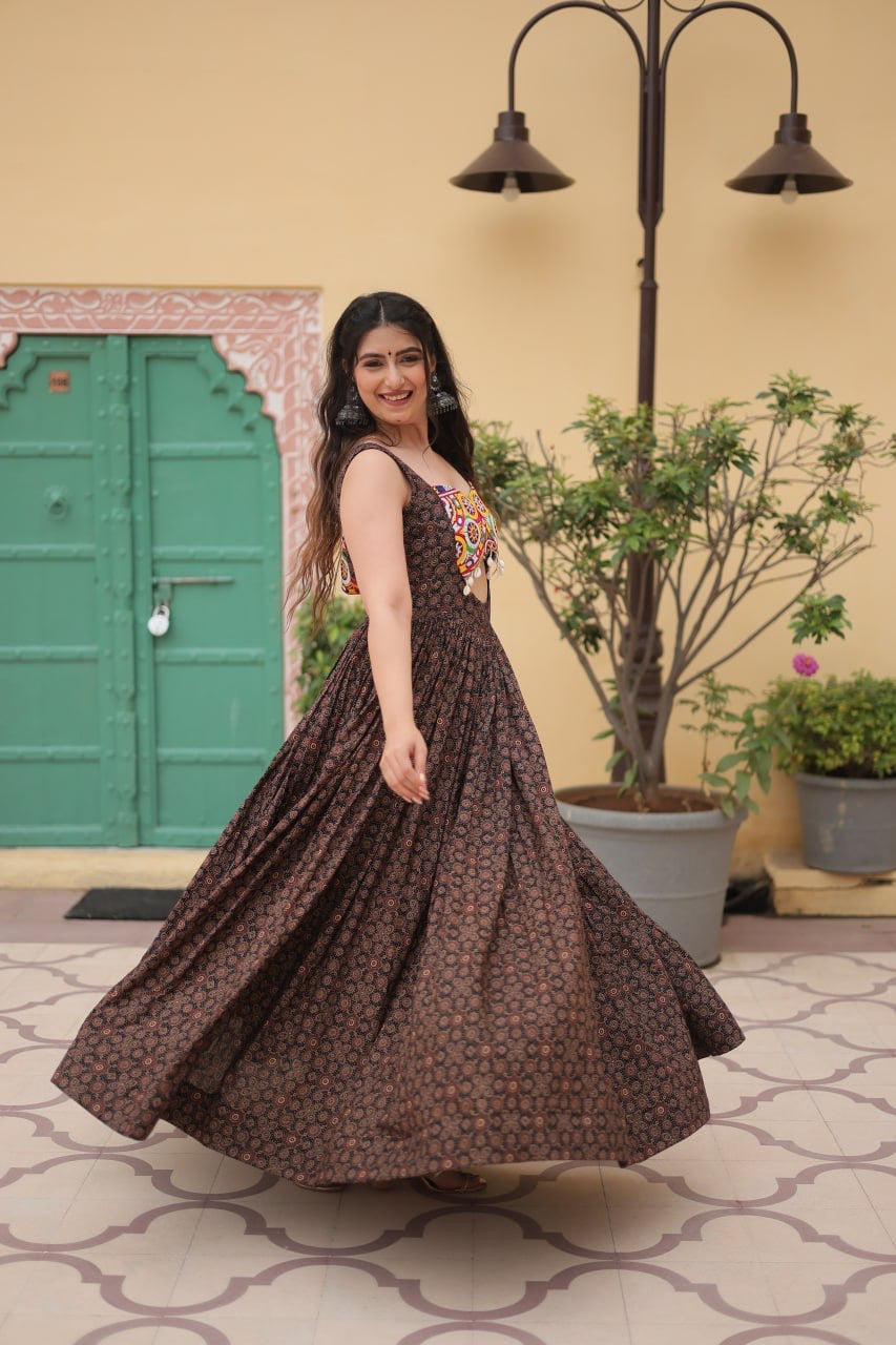 Designer 2024 Kutchi Gamthi lace and Kodi work Navratri Gown