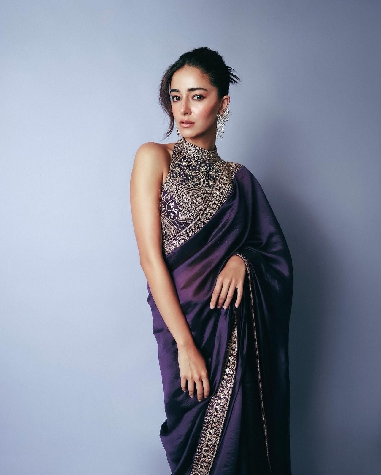 Ananya Pandey Starring Purple Worked Blouse & Sari Luxurious Feels To Wear