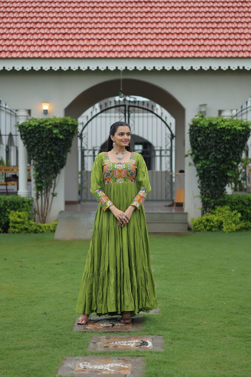 NAVRATRI DESIGNER PARROT GOWN COLLECTIONS FOR 2025 CELEBRATING GUJJUS GARBA
