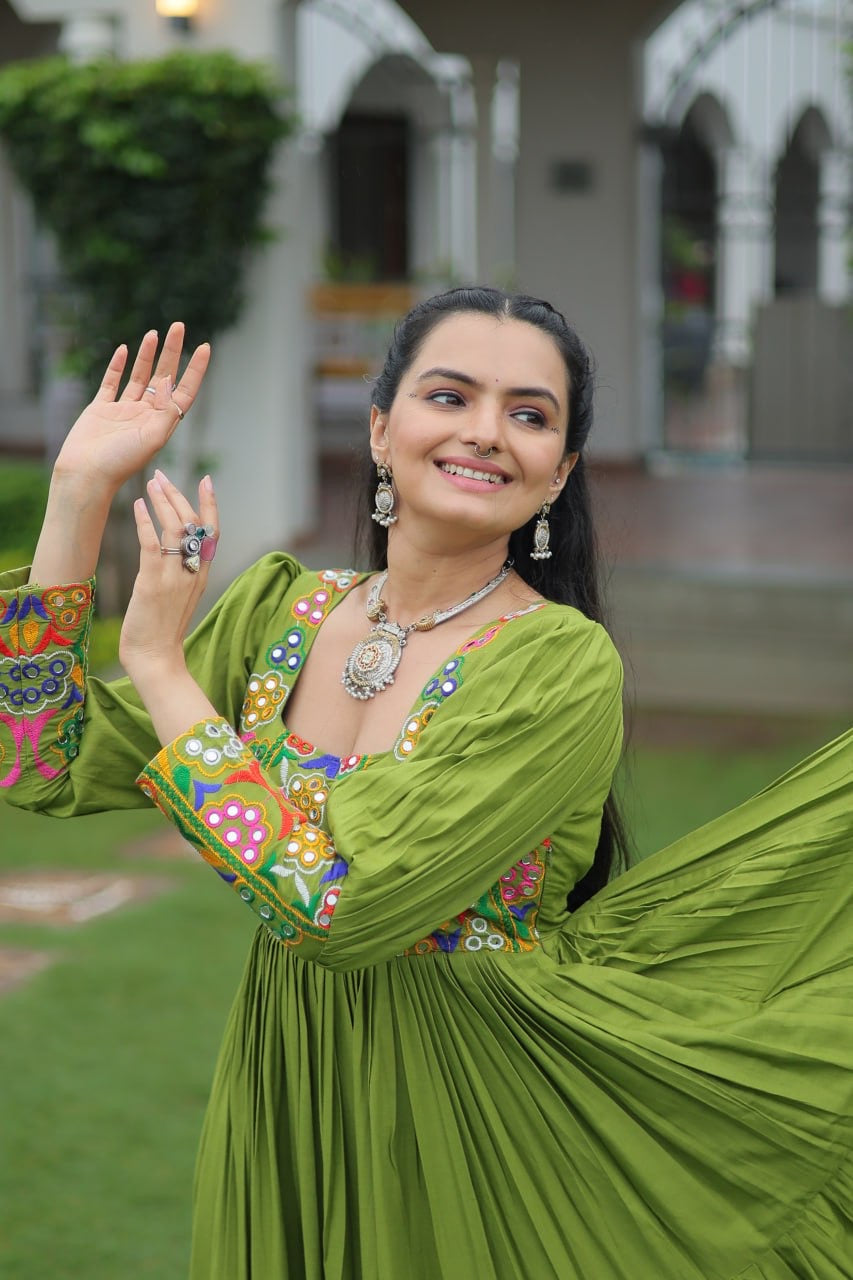 NAVRATRI DESIGNER PARROT GOWN COLLECTIONS FOR 2025 CELEBRATING GUJJUS GARBA