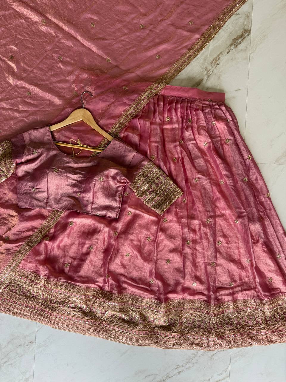 Shivtraa Designs Pvt Ltd has launched a new Tissue Silk Half Saree lehenga Choli in South Indian style