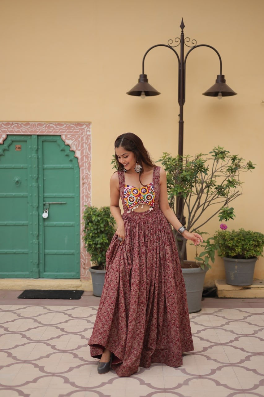 Designer 2024 Kutchi Gamthi lace and Kodi work Navratri Gown