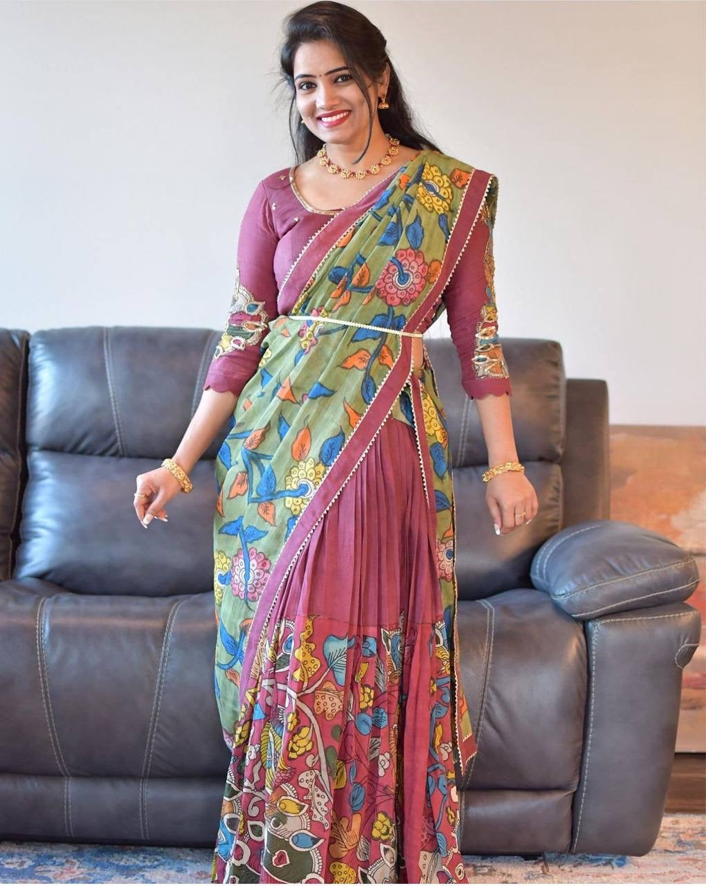 Magenta Multi Kalamkari Print Lehenga Choli