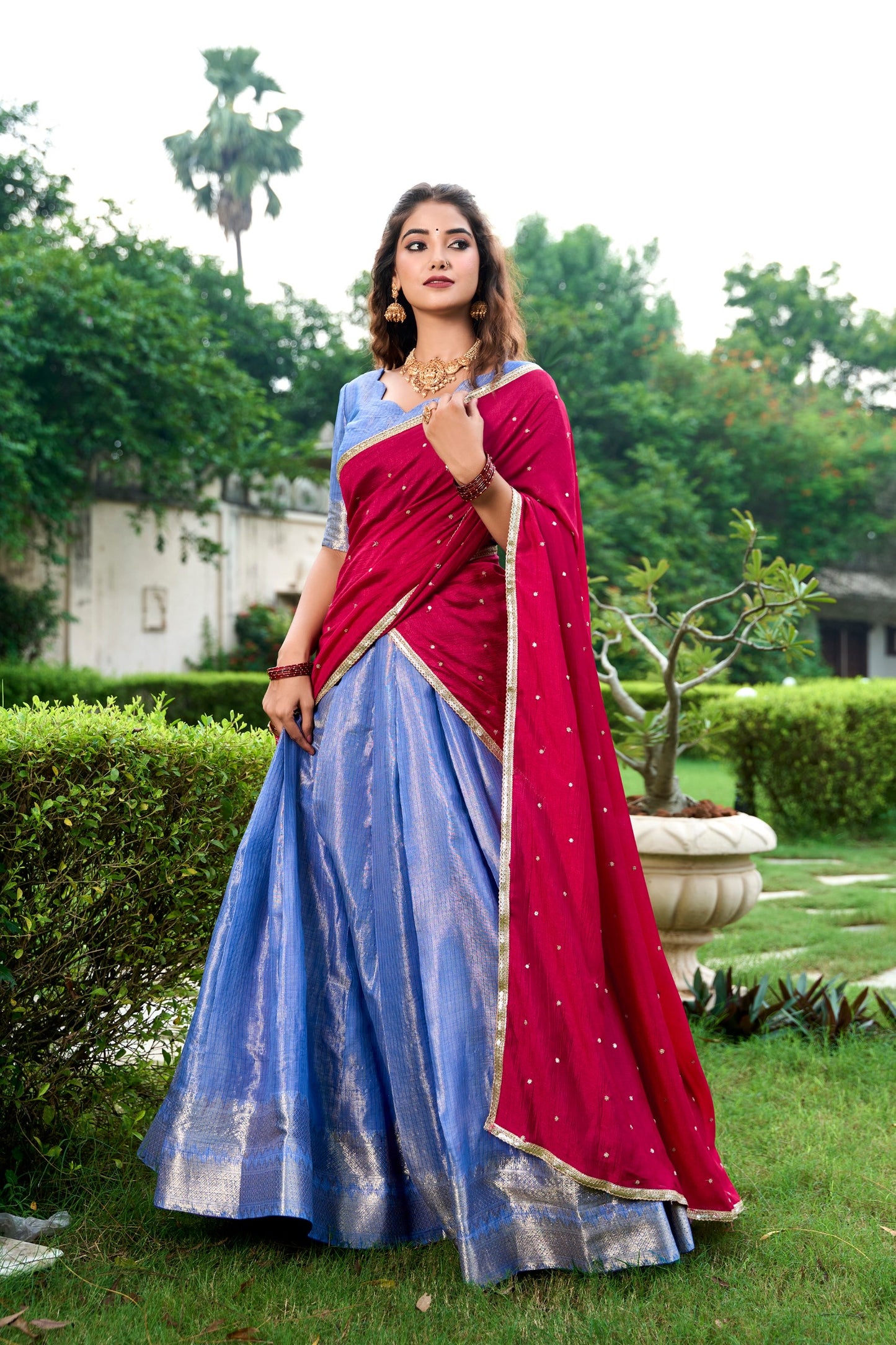 Introducing the exquisite Shivtraa Lehenga Collection, featuring the finest Kanchipuram weave beautifully styled for any festive occasion.