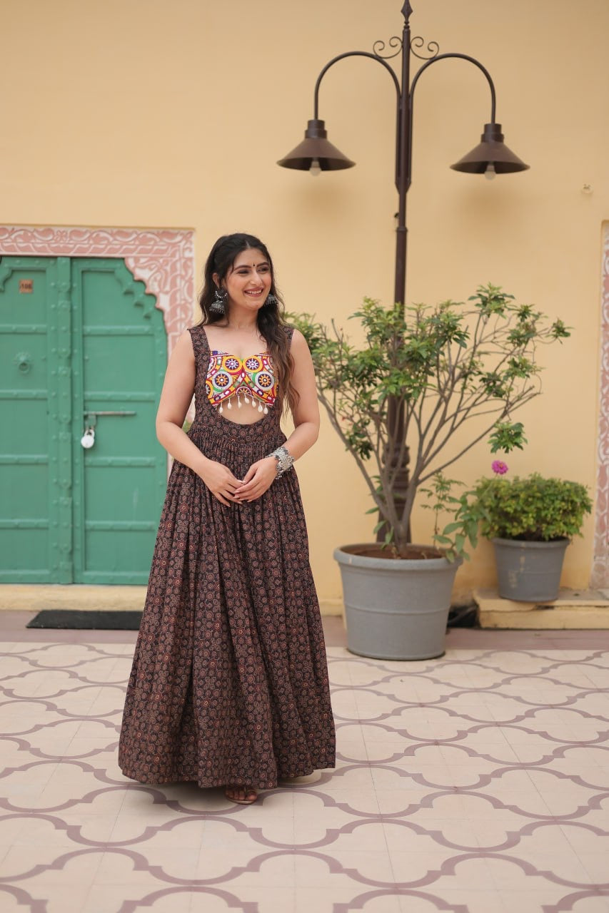 Designer 2024 Kutchi Gamthi lace and Kodi work Navratri Gown