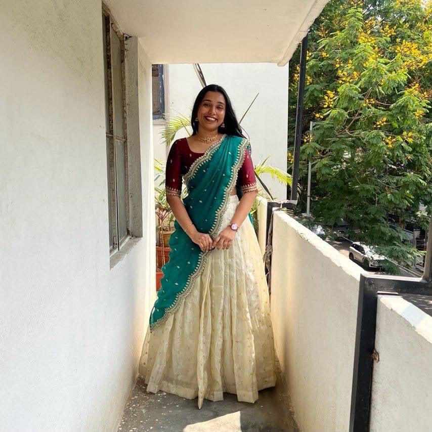 Shivtraa Designs Pvt Ltd has launched a new Tissue Silk Half Saree lehenga Choli in South Indian style