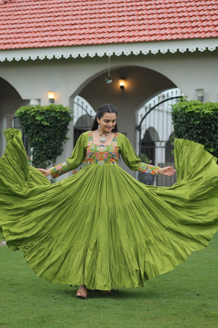 NAVRATRI DESIGNER PARROT GOWN COLLECTIONS FOR 2025 CELEBRATING GUJJUS GARBA