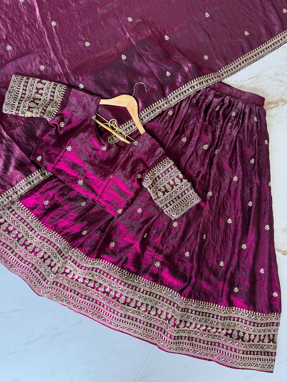 Shivtraa Designs Pvt Ltd has launched a new Tissue Silk Half Saree lehenga Choli in South Indian style
