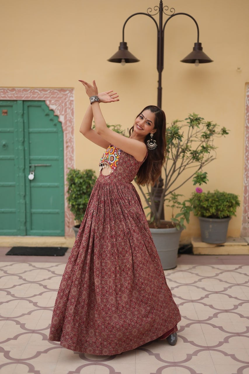 Designer 2024 Kutchi Gamthi lace and Kodi work Navratri Gown