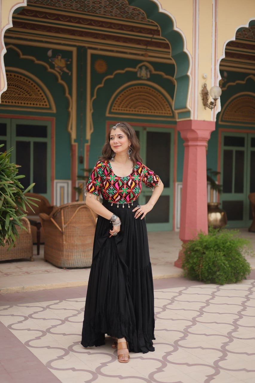 This is an exquisite collection of Navratri gowns, specifically designed for the festive season