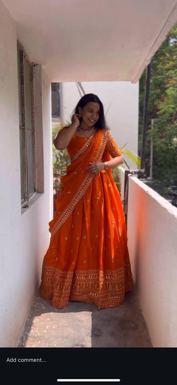 Shivtraa Designs Pvt Ltd has launched a new Tissue Silk Half Saree lehenga Choli in South Indian style