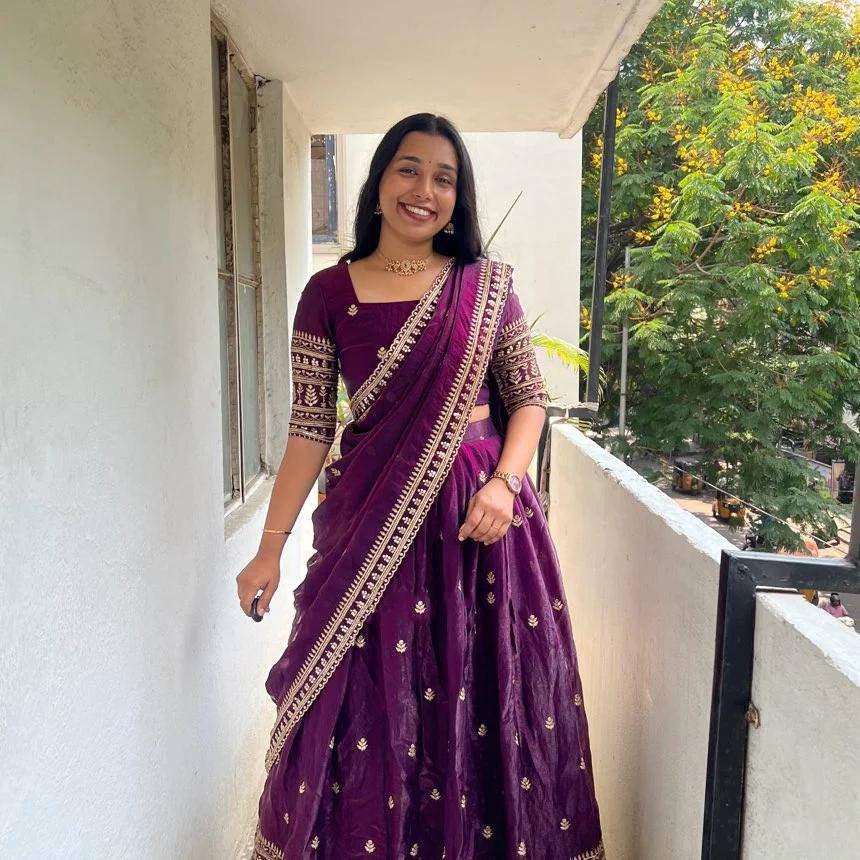 Shivtraa Designs Pvt Ltd has launched a new Tissue Silk Half Saree lehenga Choli in South Indian style