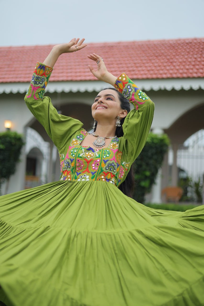 NAVRATRI DESIGNER PARROT GOWN COLLECTIONS FOR 2025 CELEBRATING GUJJUS GARBA