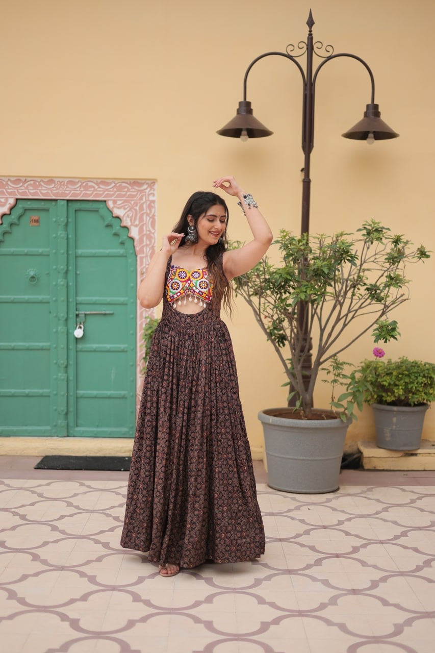 Designer 2024 Kutchi Gamthi lace and Kodi work Navratri Gown