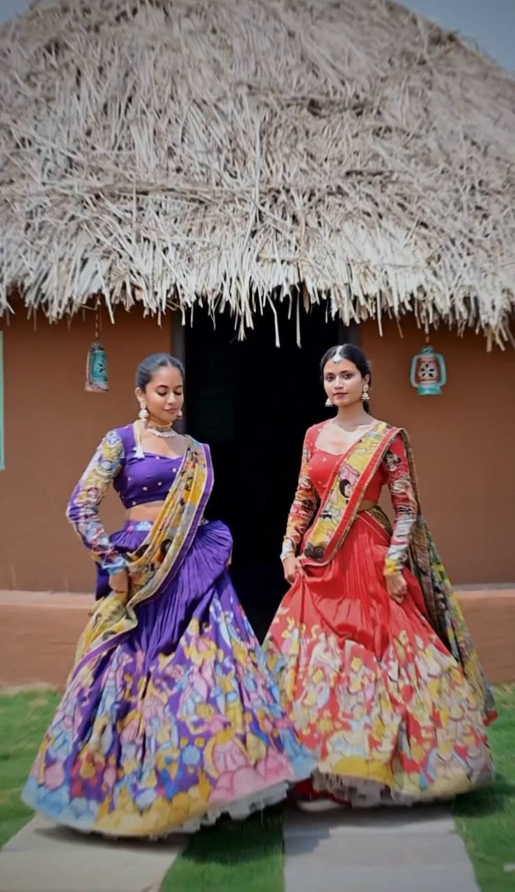 Twining Purple and Tameto Wid Multi Kalamkari Print Lehenga Choli