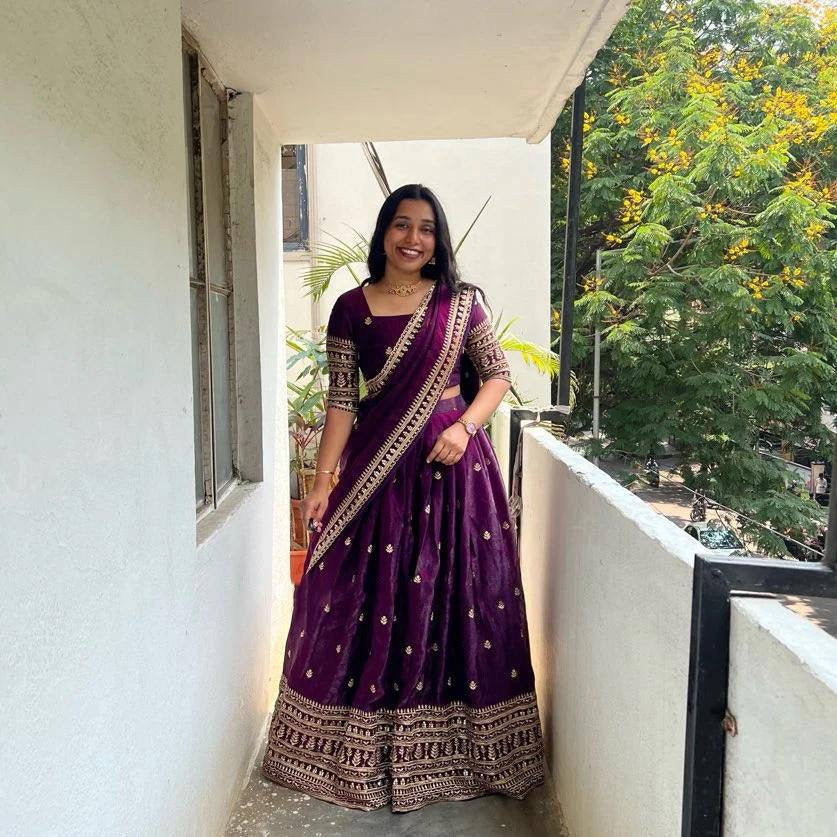 Shivtraa Designs Pvt Ltd has launched a new Tissue Silk Half Saree lehenga Choli in South Indian style