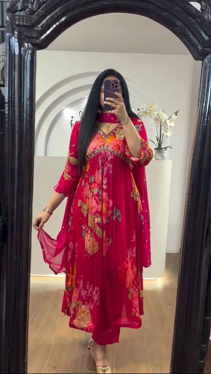 Floral Printed Embroidered Worked Designer Stunning Festival Gown