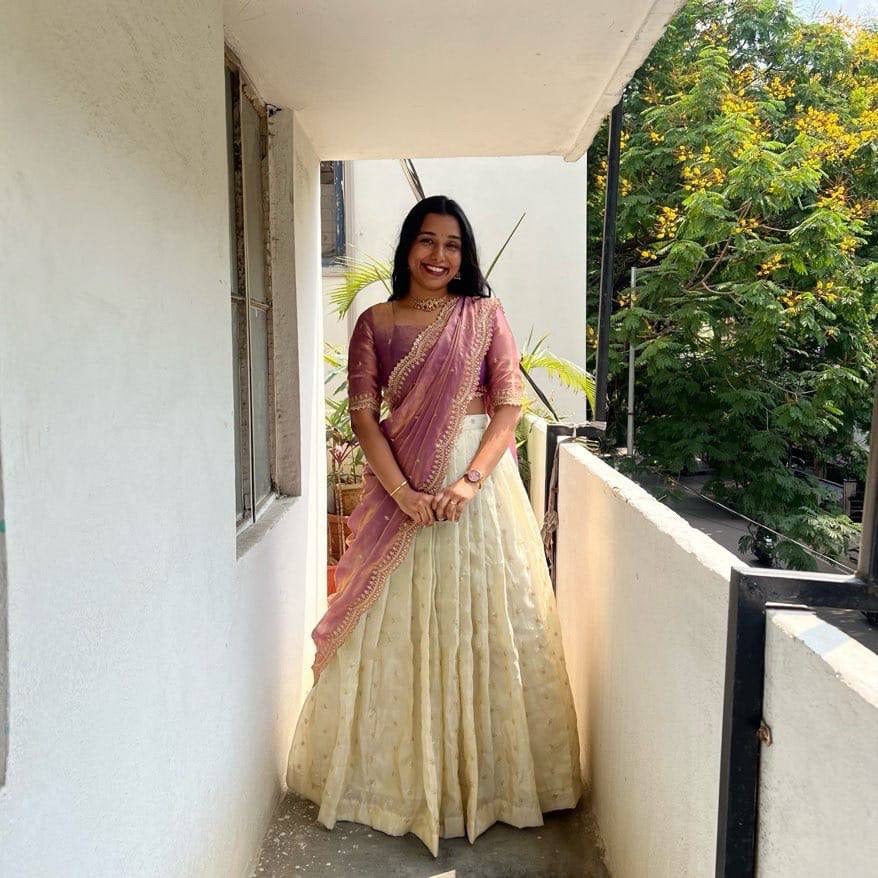 Shivtraa Designs Pvt Ltd has launched a new Tissue Silk Half Saree lehenga Choli in South Indian style