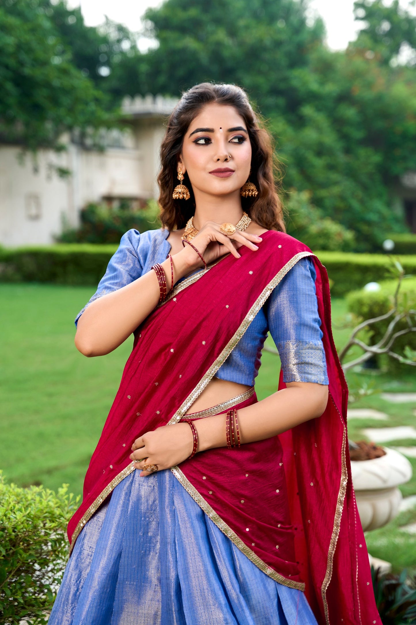 Introducing the exquisite Shivtraa Lehenga Collection, featuring the finest Kanchipuram weave beautifully styled for any festive occasion.