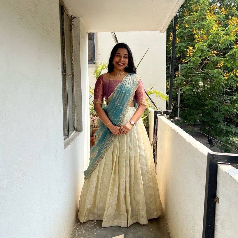 Shivtraa Designs Pvt Ltd has launched a new Tissue Silk Half Saree lehenga Choli in South Indian style