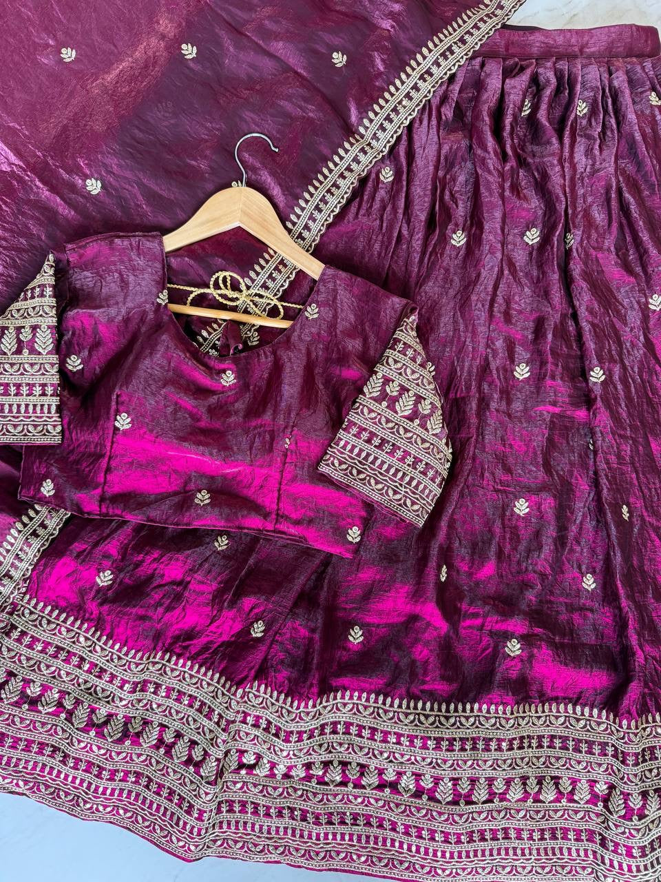 Shivtraa Designs Pvt Ltd has launched a new Tissue Silk Half Saree lehenga Choli in South Indian style