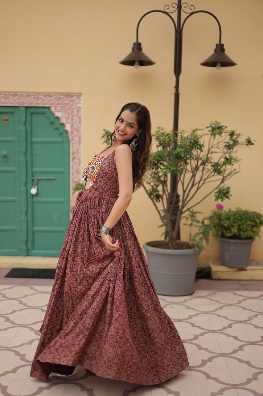Designer 2024 Kutchi Gamthi lace and Kodi work Navratri Gown
