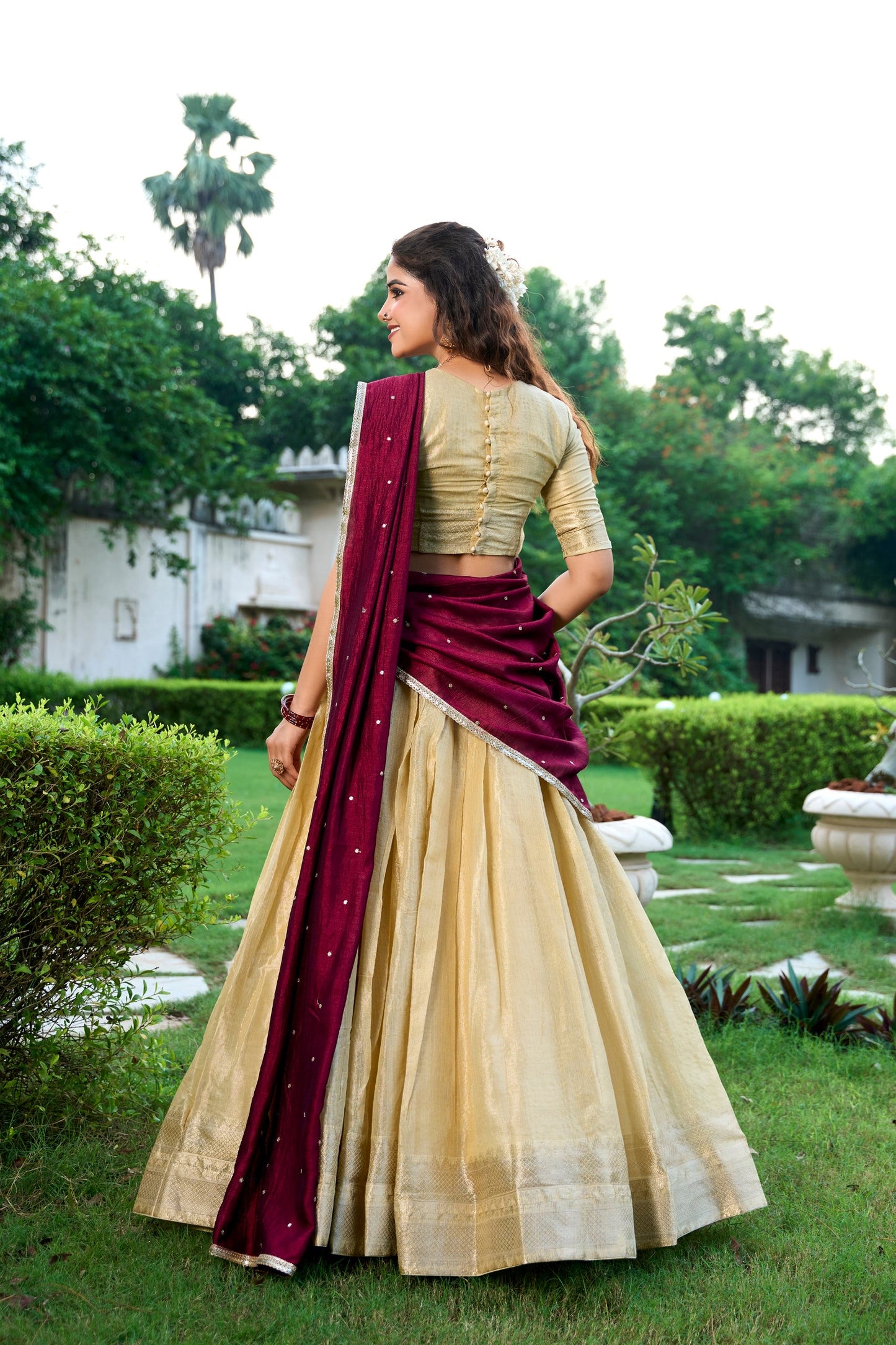 Introducing the exquisite Shivtraa Lehenga Collection, featuring the finest Kanchipuram weave beautifully styled for any festive occasion.