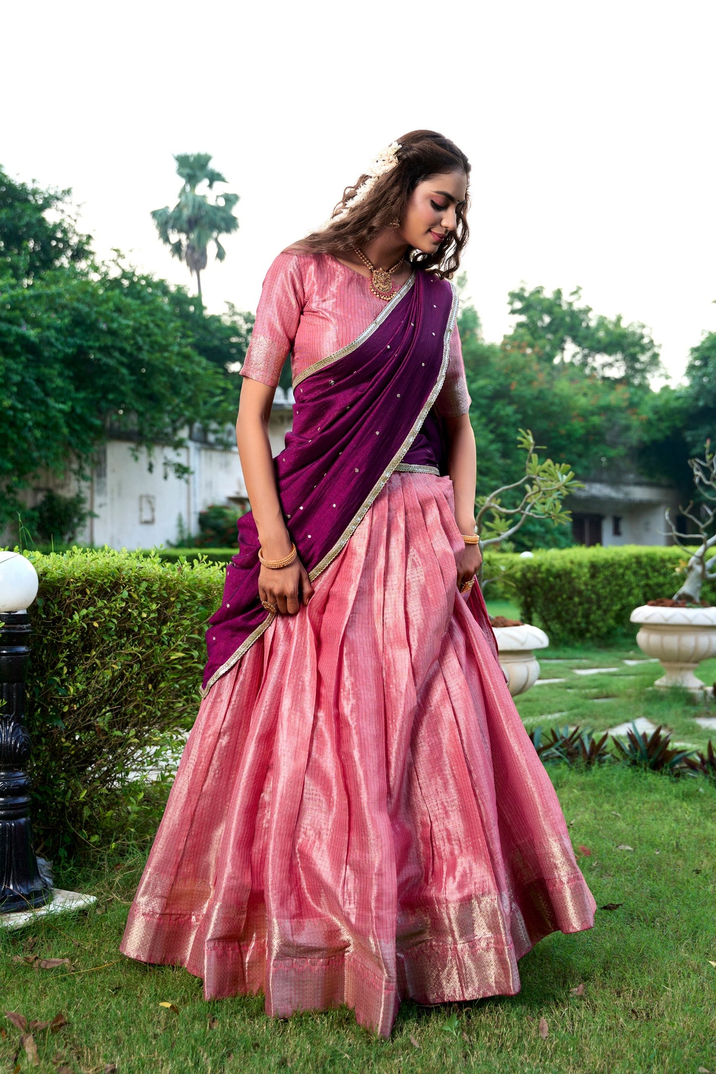Introducing the exquisite Shivtraa Lehenga Collection, featuring the finest Kanchipuram weave beautifully styled for any festive occasion.