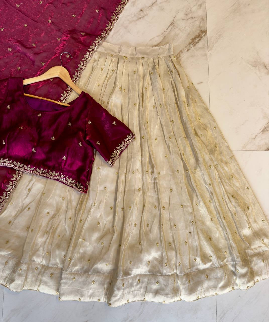 Shivtraa Designs Pvt Ltd has launched a new Tissue Silk Half Saree lehenga Choli in South Indian style