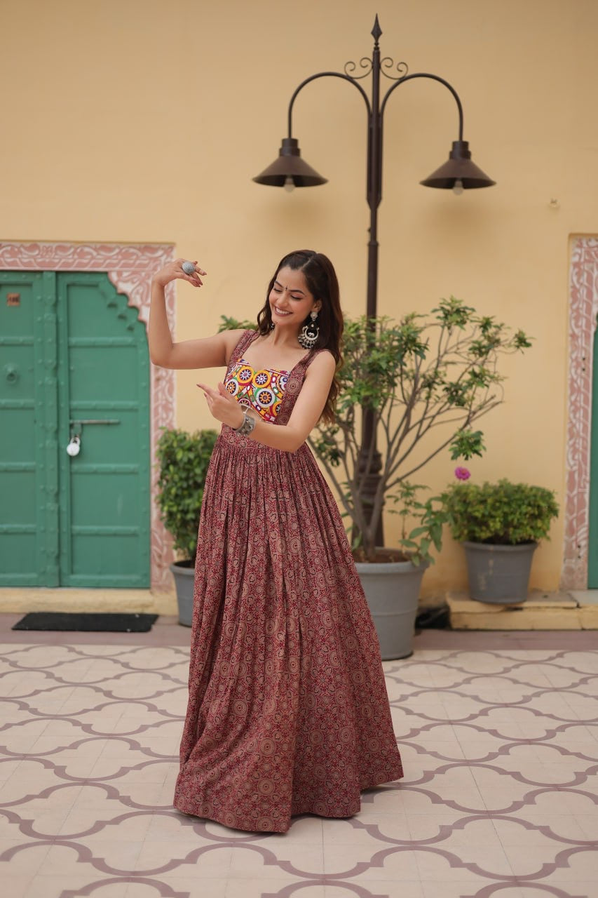 Designer 2024 Kutchi Gamthi lace and Kodi work Navratri Gown