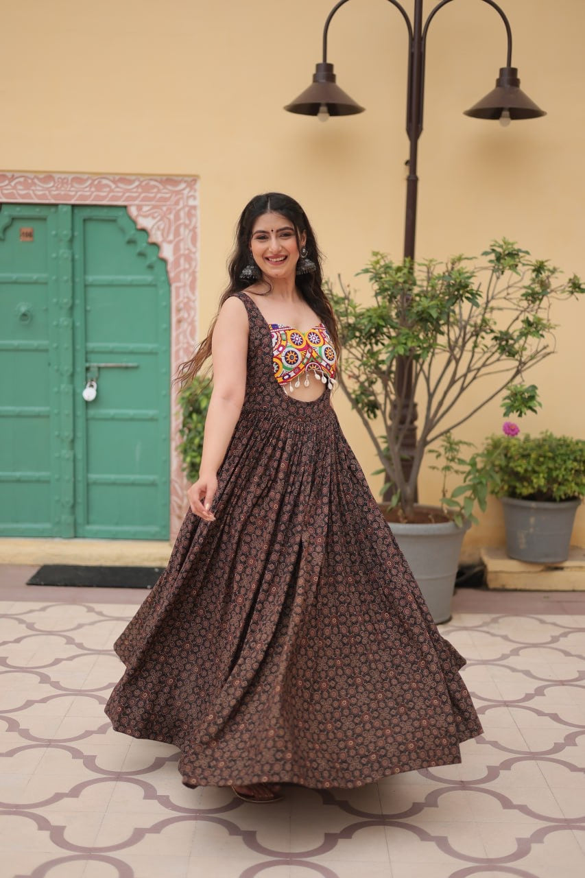 Designer 2024 Kutchi Gamthi lace and Kodi work Navratri Gown
