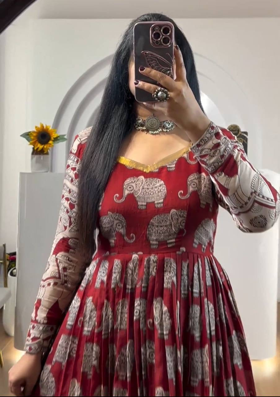 Shivtraa Brand is launching a Maroon Kalamkari Gown with a matching Jacket