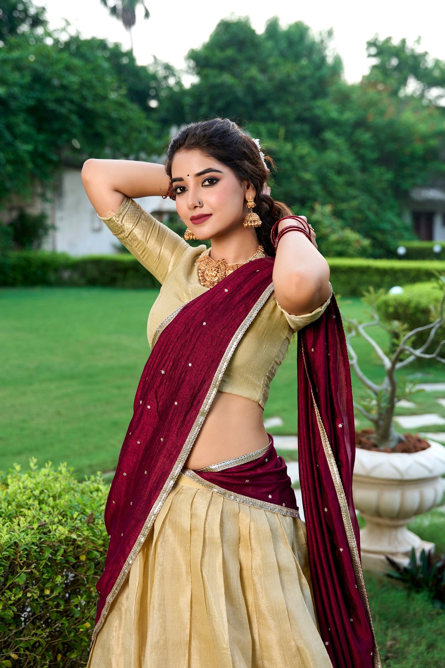 Introducing the exquisite Shivtraa Lehenga Collection, featuring the finest Kanchipuram weave beautifully styled for any festive occasion.