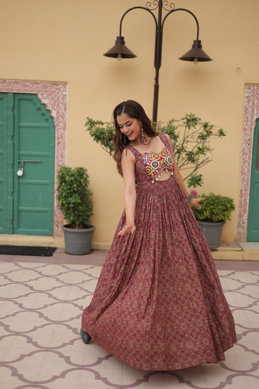 Designer 2024 Kutchi Gamthi lace and Kodi work Navratri Gown