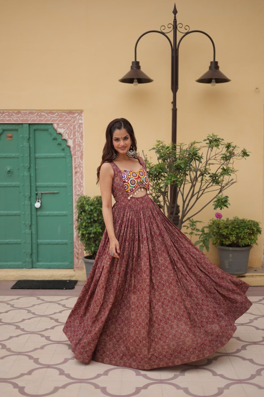 Designer 2024 Kutchi Gamthi lace and Kodi work Navratri Gown