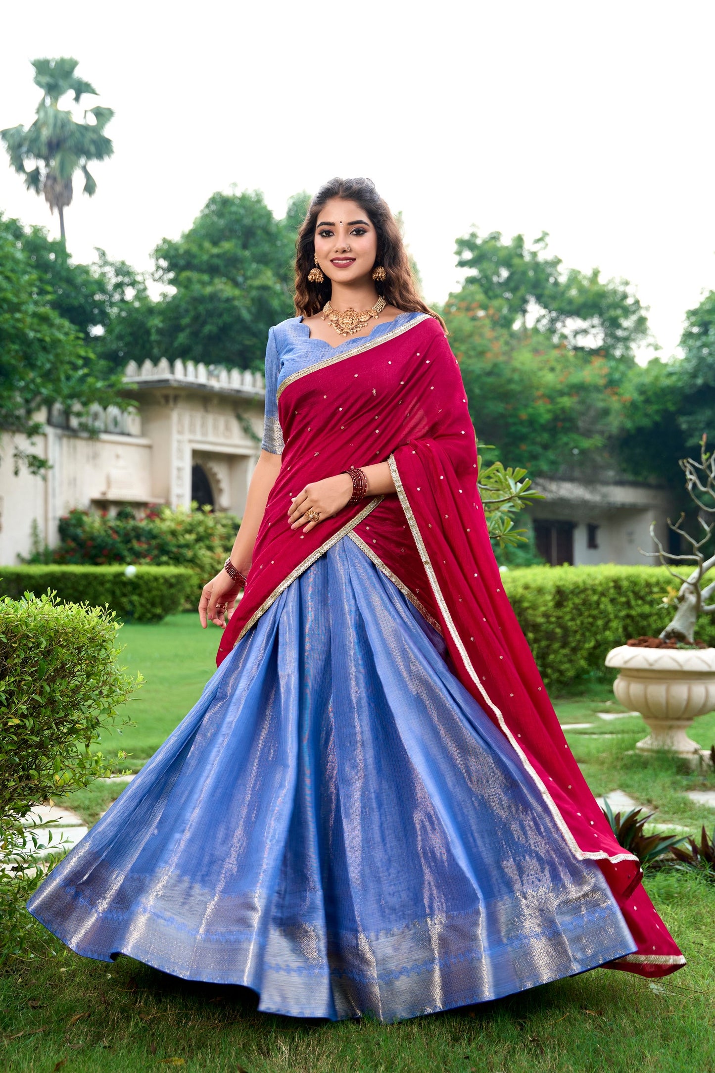 Introducing the exquisite Shivtraa Lehenga Collection, featuring the finest Kanchipuram weave beautifully styled for any festive occasion.