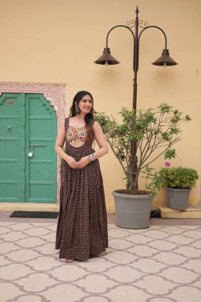 Designer 2024 Kutchi Gamthi lace and Kodi work Navratri Gown