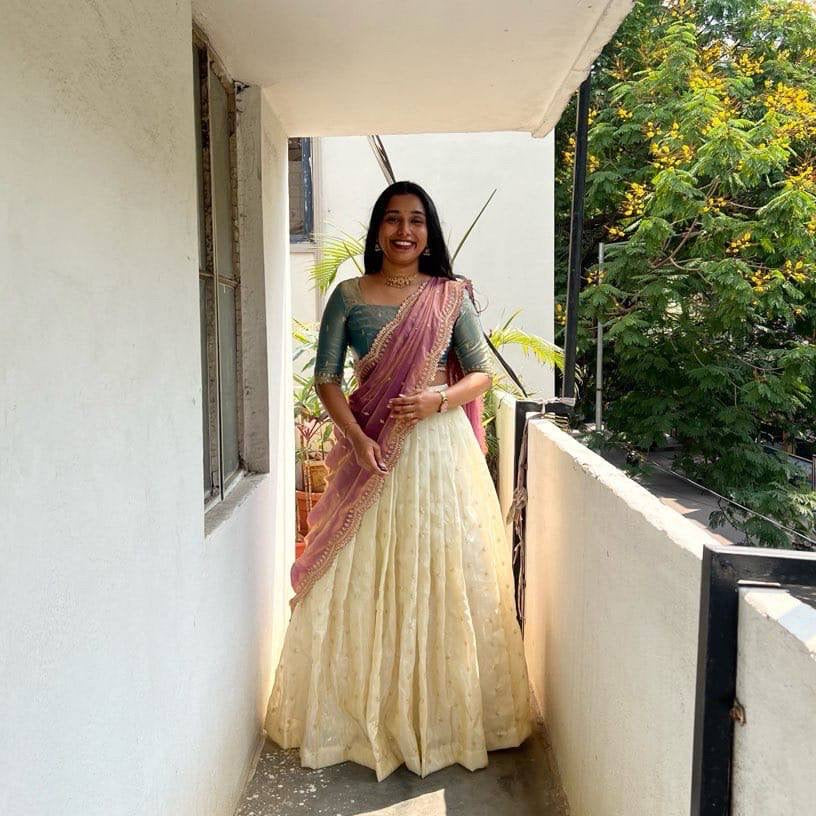 Shivtraa Designs Pvt Ltd has launched a new Tissue Silk Half Saree lehenga Choli in South Indian style