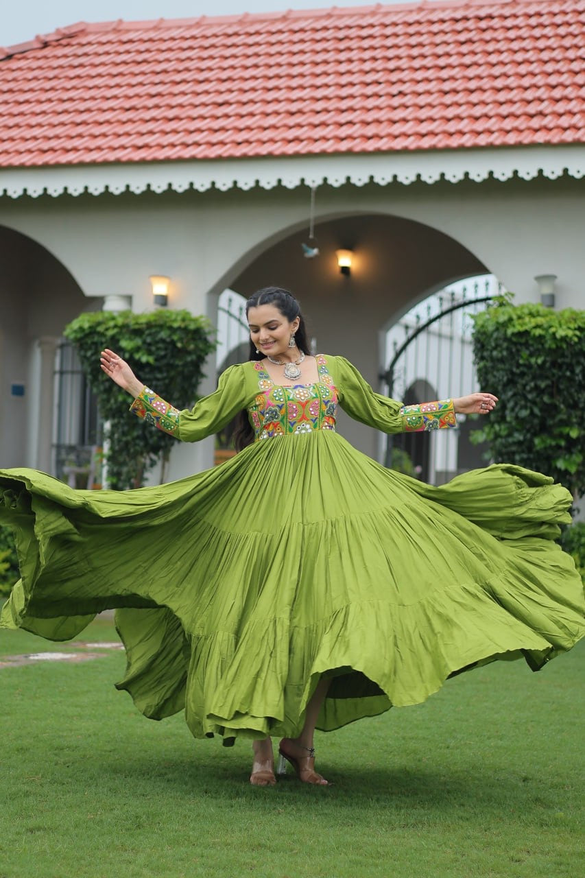 NAVRATRI DESIGNER PARROT GOWN COLLECTIONS FOR 2025 CELEBRATING GUJJUS GARBA