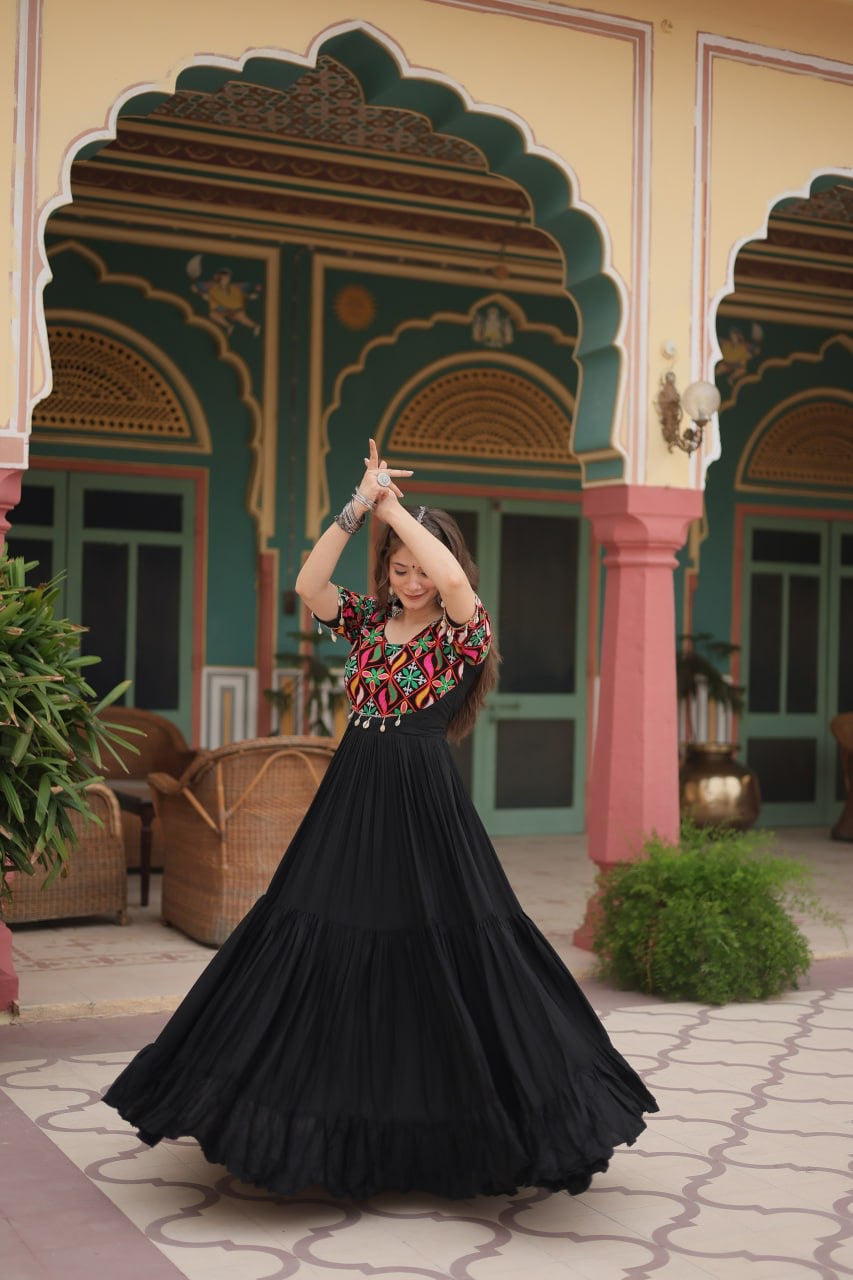This is an exquisite collection of Navratri gowns, specifically designed for the festive season