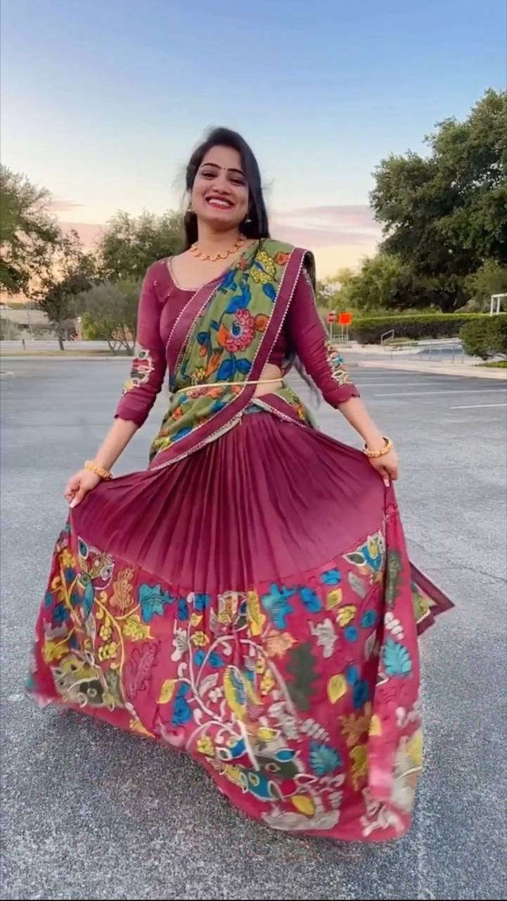 Magenta Multi Kalamkari Print Lehenga Choli