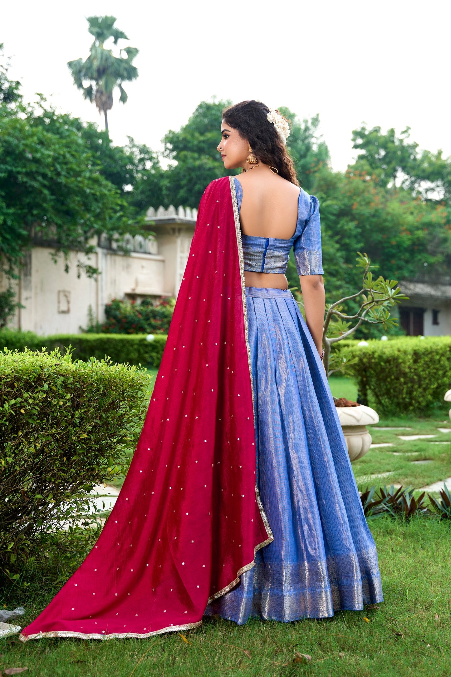 Introducing the exquisite Shivtraa Lehenga Collection, featuring the finest Kanchipuram weave beautifully styled for any festive occasion.