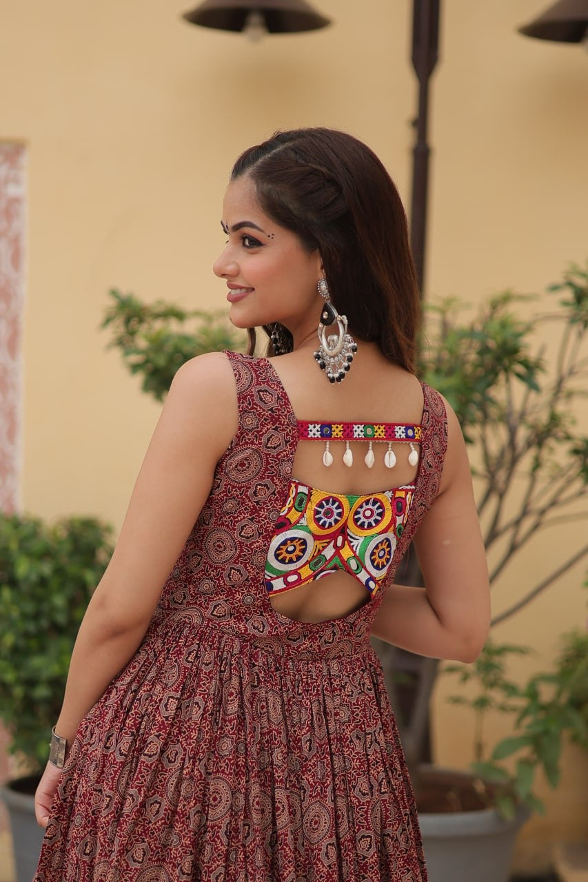 Designer 2024 Kutchi Gamthi lace and Kodi work Navratri Gown