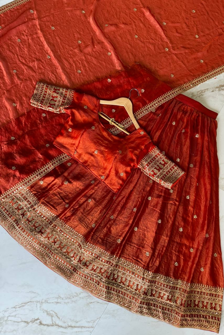 Shivtraa Designs Pvt Ltd has launched a new Tissue Silk Half Saree lehenga Choli in South Indian style