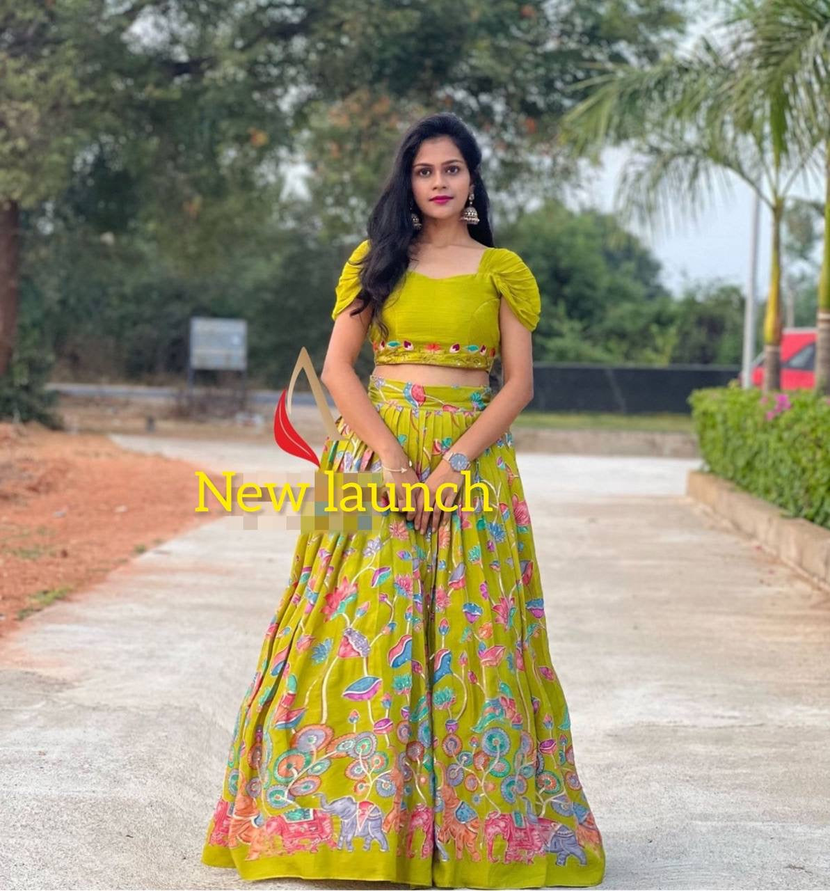 Parrot and Black Multi Kalamkari Print Festival Stunning Crop Top