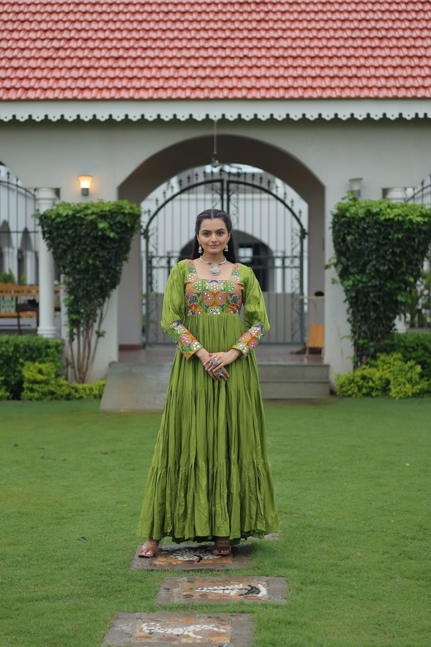 NAVRATRI DESIGNER PARROT GOWN COLLECTIONS FOR 2025 CELEBRATING GUJJUS GARBA